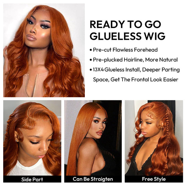 Ginger Copper Color 350# Color Wig Body Wave Pre-cut 5x5 13x4 Lace Wear & Go Wig High Density junoda