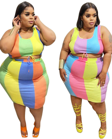 Sleeveless Color-Printed Pencil Skirt Trendy Elegant Plus-Size See size chart under “more details”