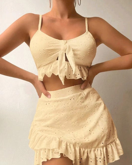 3pcs Beach Bikini With Hip-hugging Skirt Fashion Ruffle Design Swimsuit Set Summer Womens Clothing