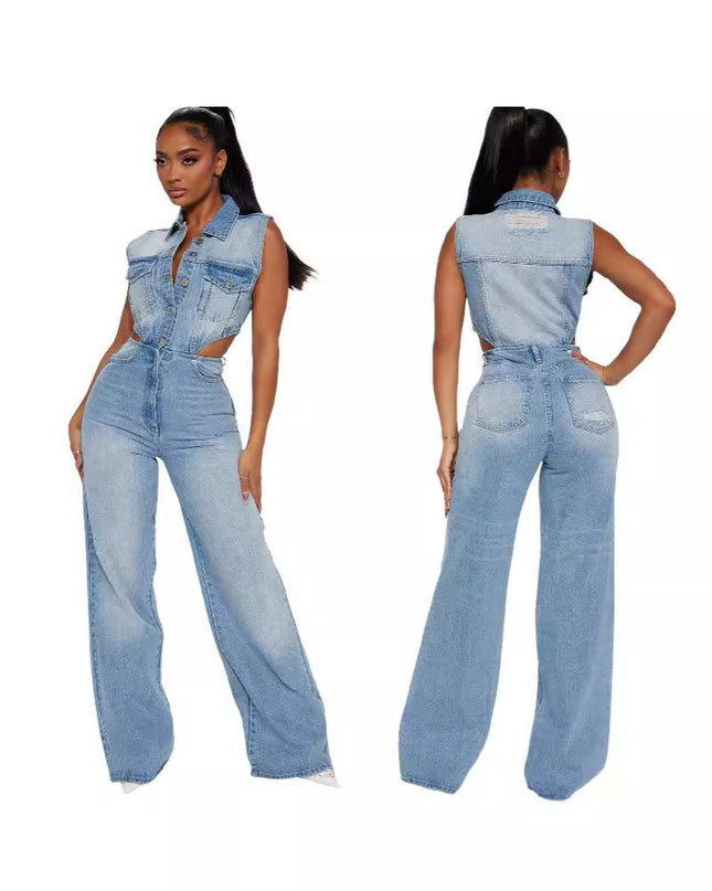 Denim Straight Leg Jumpsuit