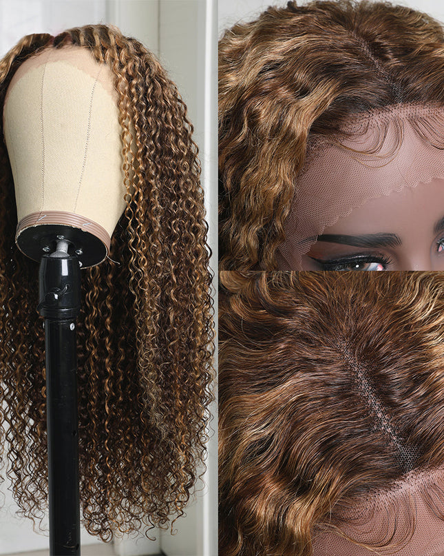 Glueless Wig Highlight Kinky Curly Lace Frontal Human Hair Wigs Brazilian Human Hair cs1 junoda