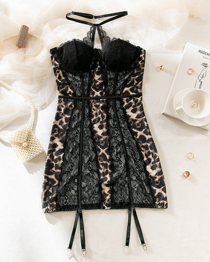 Sexy Leopard Lace Tube Top Dress Ins Fashion Corset A-line Short Dresses For Women Clothing