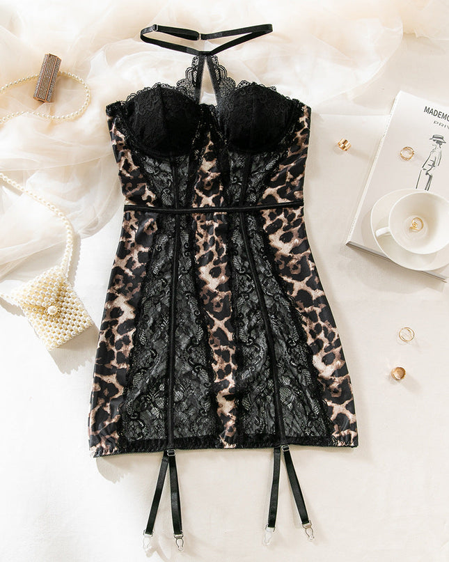 Sexy Leopard Lace Tube Top Dress Ins Fashion Corset A-line Short Dresses For Women Clothing