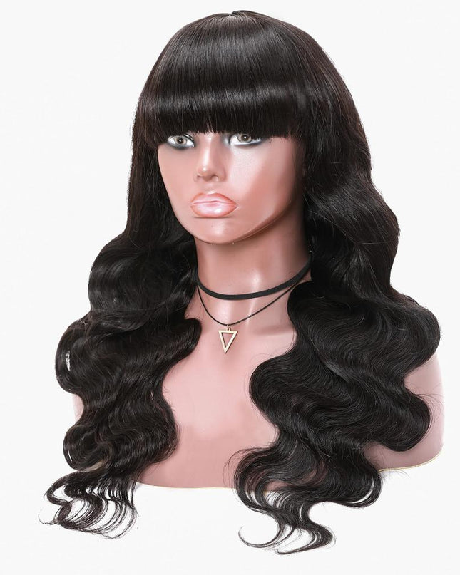 [$99 = 2 Wigs] Kinky Curly with Body Wave Human Hair Wig With Bangs Junoda Flash Sale junoda