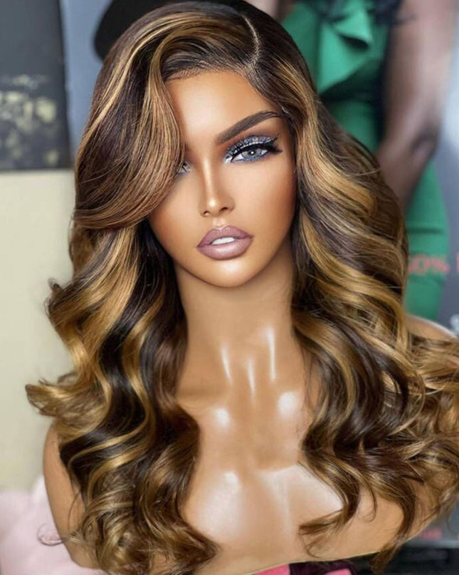 Highlight Honey Blonde Straight / Body Wave Hair Lace Front Wigs Flash Sale junoda