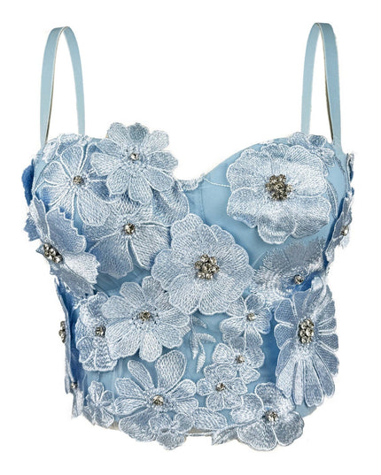 Design 3D Flower Rhinestone Shaping Strapless Outerwear Boned Crop Top Style Halter Bralette Women