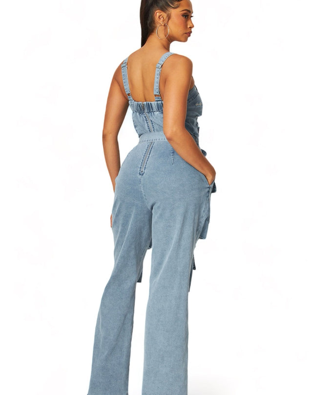 Denim Cargo Pocket  Jumpsuit {HAS GREAT STRETCH}