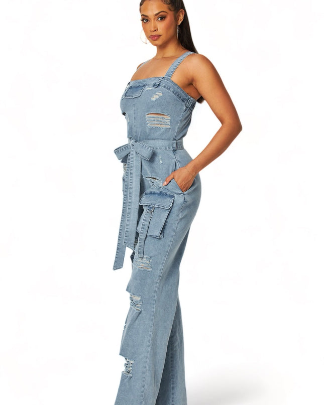 Denim Cargo Pocket  Jumpsuit {HAS GREAT STRETCH}
