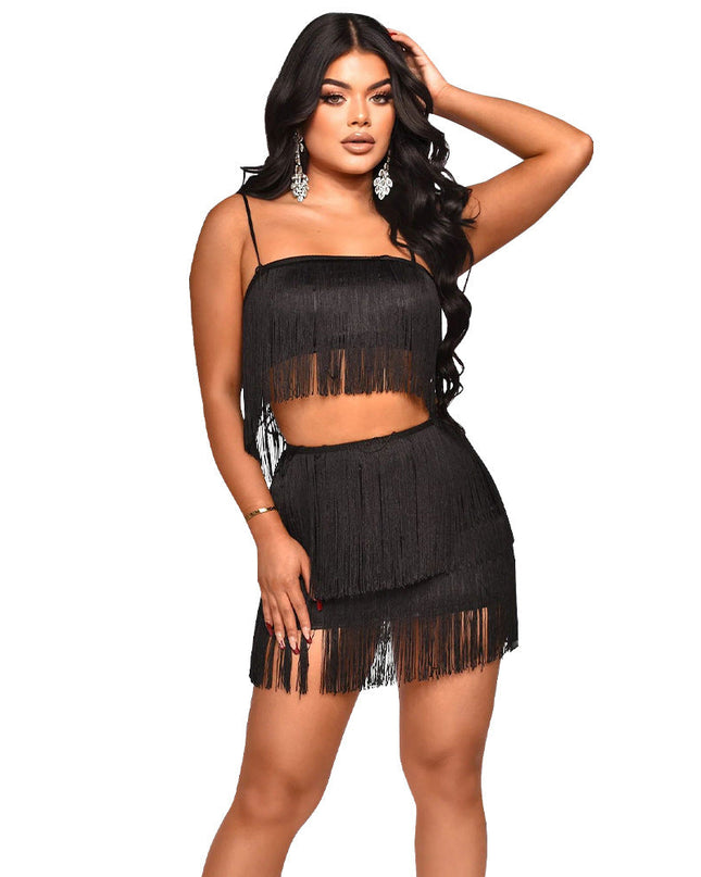 Strap wrap hip fringe set