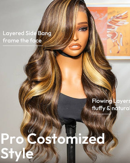 Loose Body Wave Wigs Honey Blonde Highlight Wigs 13x4 Lace Front Human Hair Wigs High Quality Wig junoda