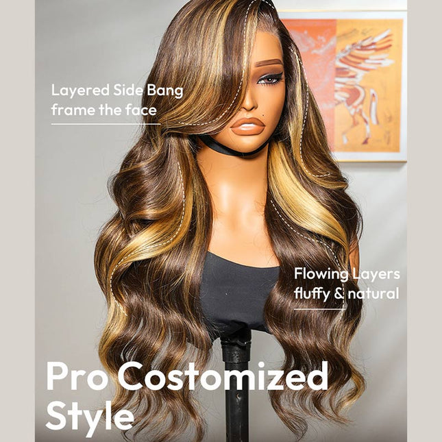 Loose Body Wave Wigs Honey Blonde Highlight Wigs 13x4 Lace Front Human Hair Wigs High Quality Wig junoda