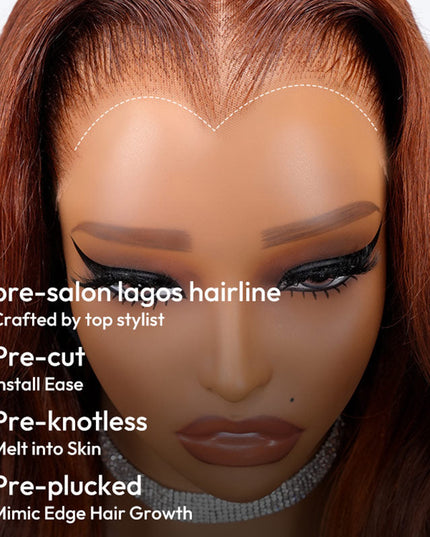 Lagos Hairline Body Wave Dark Burnt Orange Highlight Wig Human Hair Glueless 13x4 Lace Front Wig junoda