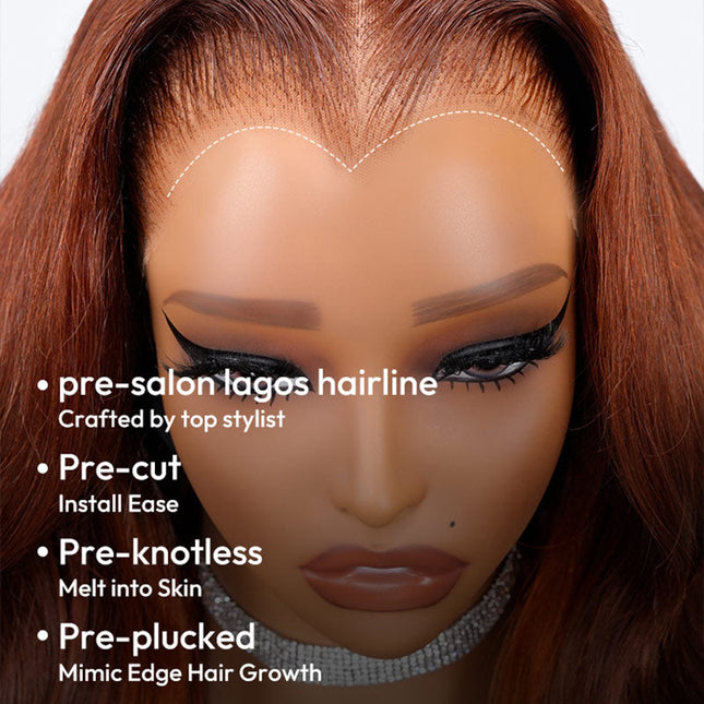 Lagos Hairline Body Wave Dark Burnt Orange Highlight Wig Human Hair Glueless 13x4 Lace Front Wig junoda