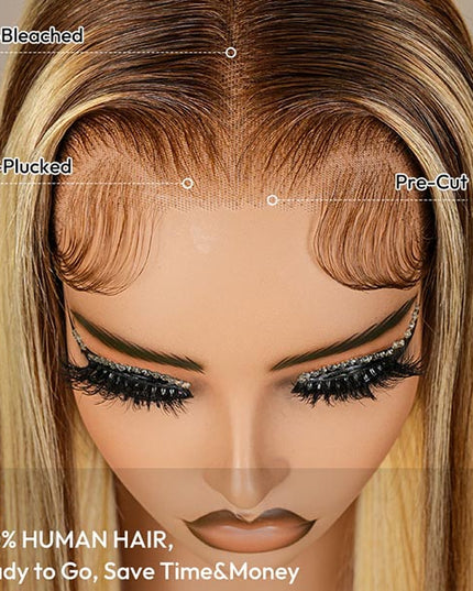 Honey Blonde Ombre Wig Super Invisible Lace Wig Straight Human Hair With Dark Roots junoda