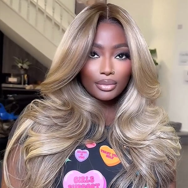 Highlight Honey Blonde Lace Front Body Wave Transparent Lace Wig 100% Human Hair Glueless Wig junoda