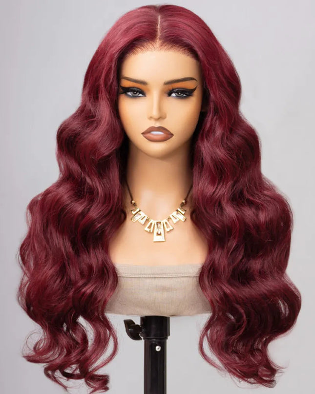 99J Color Burgundy Straight / Body Wave Wig Lace Front Wig Flash Sale junoda