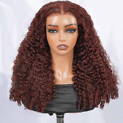 Colored Burmese Ready-to-Wear Lace Wig with Reddish Brown Premium Human Hair with Full Spiral junoda