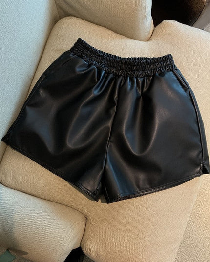Pu Leather Shorts Women High Waist Loose Split Casual Pants