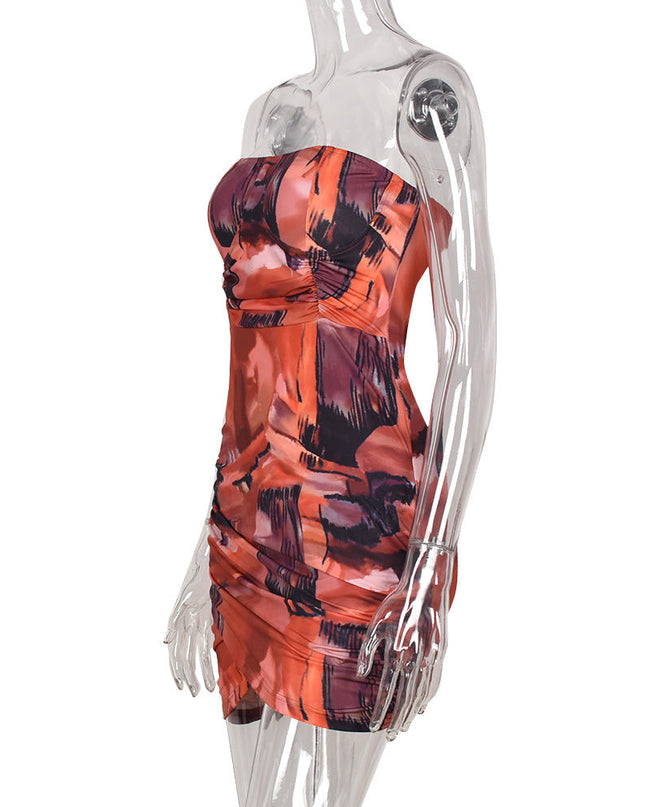 Women's Underwire Wrap Chest Cutout Pleated Cross-Wrapped Hip Dress