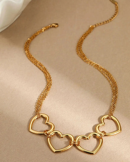 18K Gold-Plated Linked Heart Statement Necklace