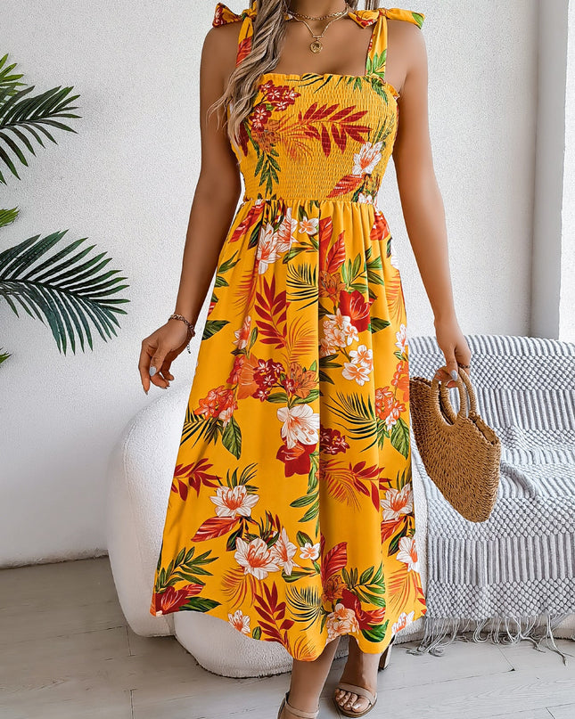 Flowers Print Suspender Corset Dress Ins Fashion Holiday Beach Long Dresses Summer Clothing For Women
