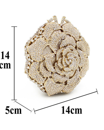 Women's Rose Rhinestone Bag Hollow Clutch