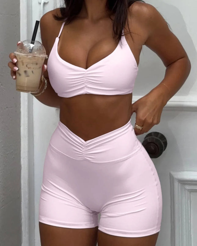 Ruched Sports Bra and High-Waisted Shorts Active Set