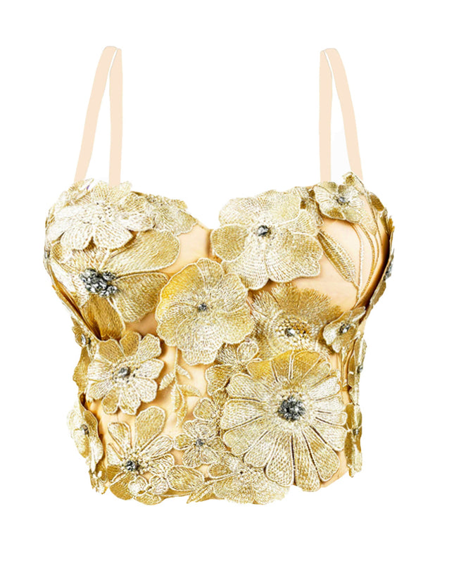 Design 3D Flower Rhinestone Shaping Strapless Outerwear Boned Crop Top Style Halter Bralette Women