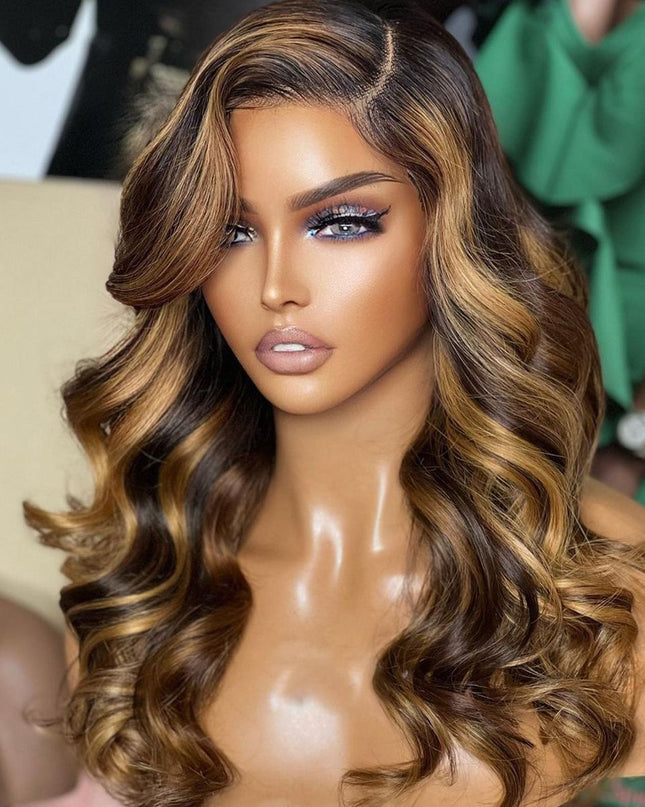 Highlight Honey Blonde Straight / Body Wave Hair Lace Front Wigs Flash Sale junoda