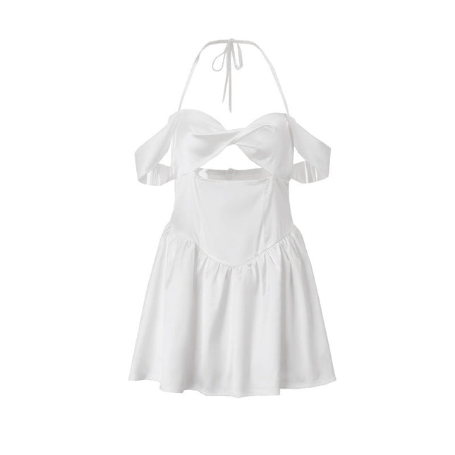 Women's Waist Slimming American Style Trend Solid Color Dress Vain Products
