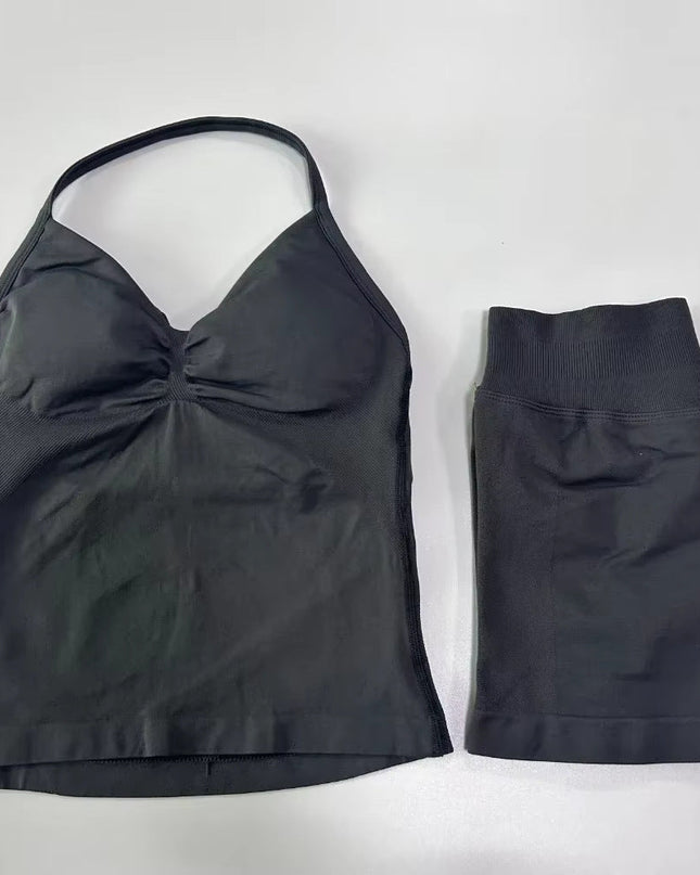 Fashionable Seamless Womens Fitness Shorts Set