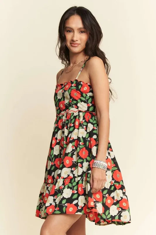 Davi & Dani Floral Mini Dress: Scalloped Cutout Back, Summer Style