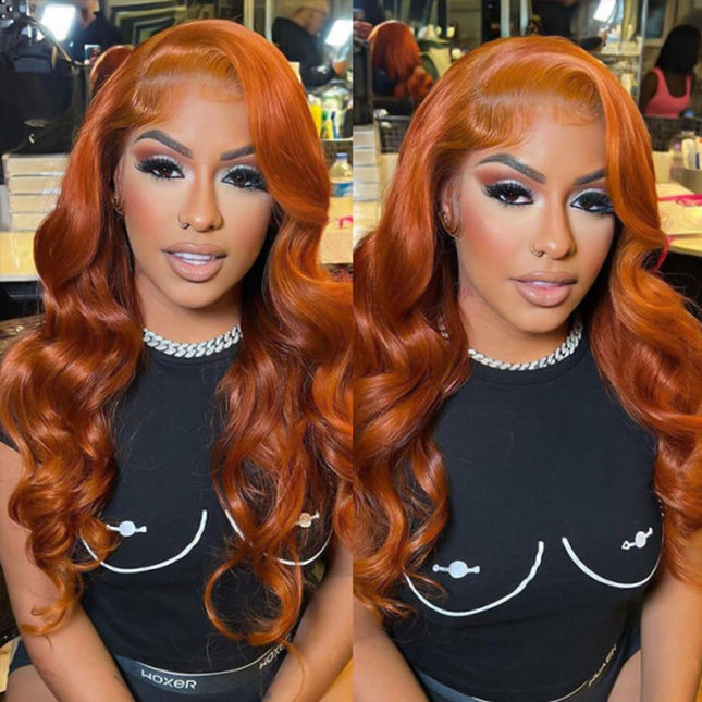 Ginger Copper Color 350# Color Wig Body Wave Pre-cut 5x5 13x4 Lace Wear & Go Wig High Density junoda
