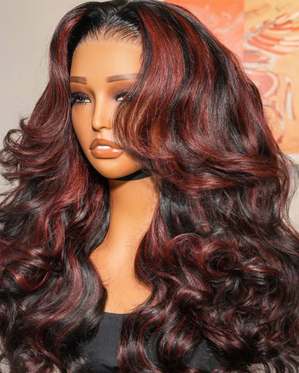 Junoda Cherry Cola Red Wig Pre-Everything Glueless Wig Highlight Layered Cut Customized Wave Human Hair Wig junoda