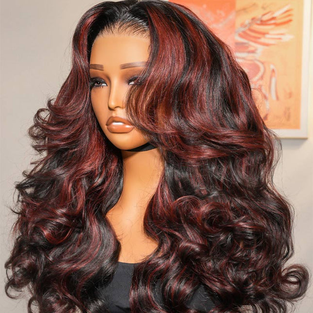 Junoda Cherry Cola Red Wig Pre-Everything Glueless Wig Highlight Layered Cut Customized Wave Human Hair Wig junoda