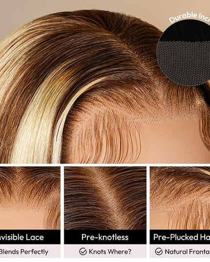 Honey Blonde Ombre Wig Super Invisible Lace Wig Straight Human Hair With Dark Roots junoda