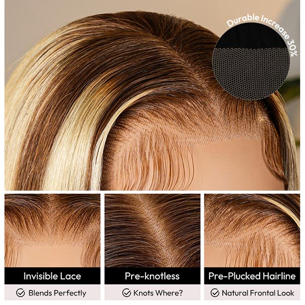 Honey Blonde Ombre Wig Super Invisible Lace Wig Straight Human Hair With Dark Roots junoda