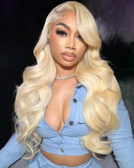 613 Blonde Straight Human Hair Lace Front Wigs Undetectable Lace Wig 180% Density junoda
