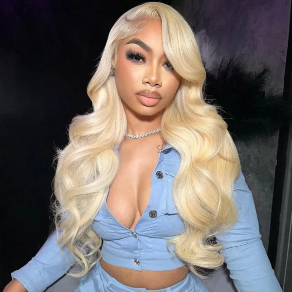 613 Blonde Straight Human Hair Lace Front Wigs Undetectable Lace Wig 180% Density junoda