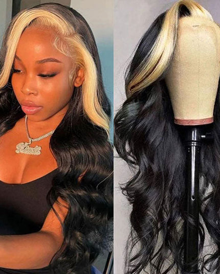 613 Blonde Skunk Stripe Hair Body Wave Human Hair Lace Front Wigs 180 Density junoda