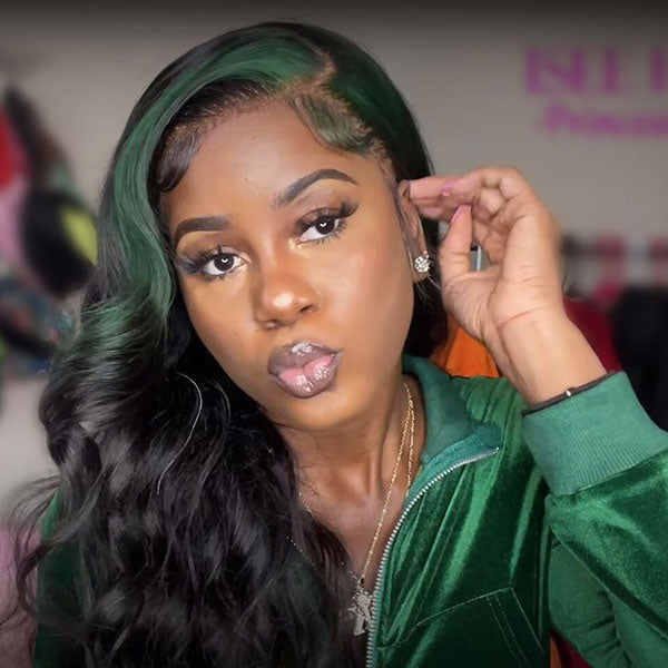 omgjackiee Recommend Color Green Skunk Stripe Hair Body Wave Human Hair Lace Front Wigs 180 Density junoda