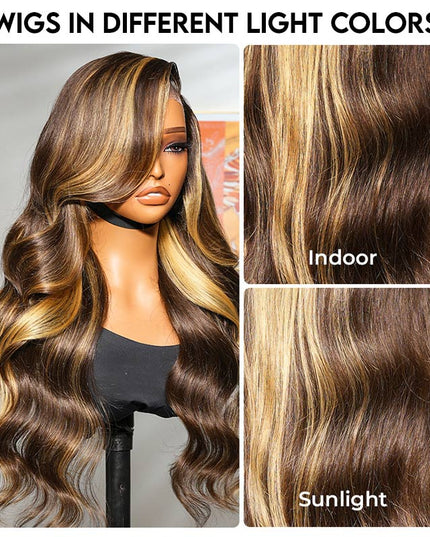 Loose Body Wave Wigs Honey Blonde Highlight Wigs 13x4 Lace Front Human Hair Wigs High Quality Wig junoda