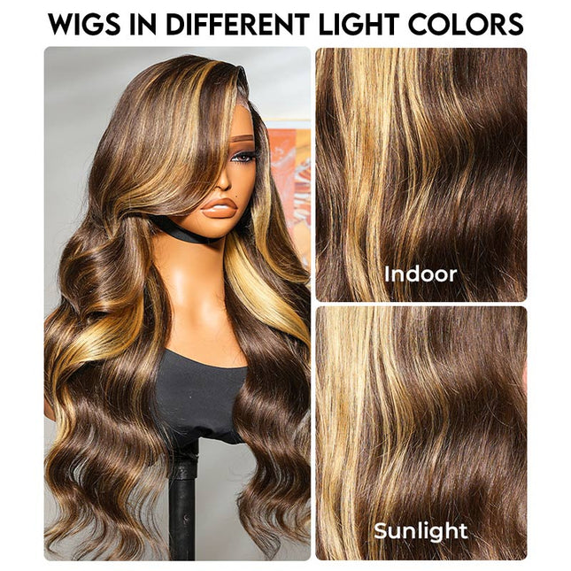 Loose Body Wave Wigs Honey Blonde Highlight Wigs 13x4 Lace Front Human Hair Wigs High Quality Wig junoda