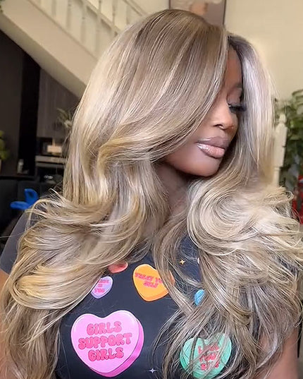 Highlight Honey Blonde Lace Front Body Wave Transparent Lace Wig 100% Human Hair Glueless Wig junoda