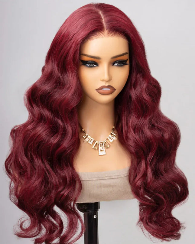 99J Color Burgundy Straight / Body Wave Wig Lace Front Wig Flash Sale junoda