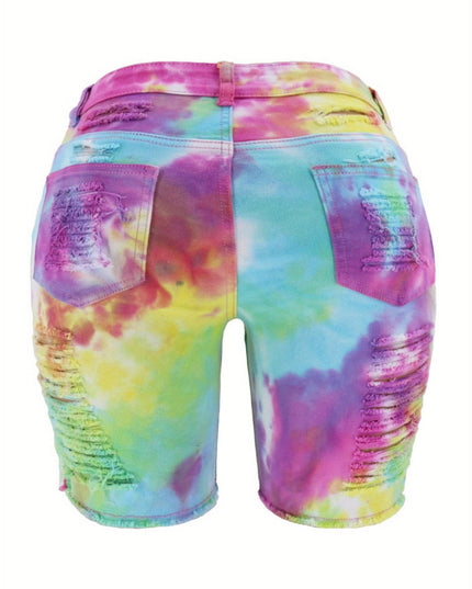 TieDye Denim Shorts Edgy Summer High Waist