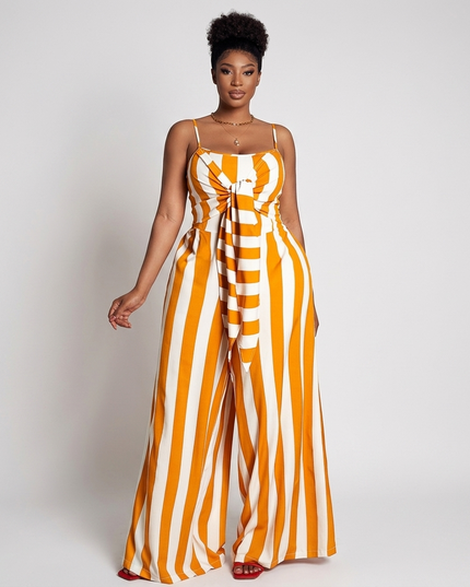 Striped Tie Front Jumpsuit
