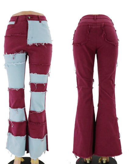 Patchwork high-rise flared jeans See size chart under “more details”
