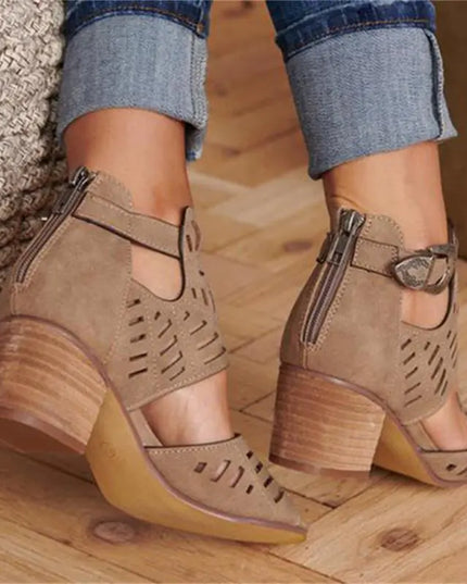 Cutout Floral Chunky Heels Women's Sandals