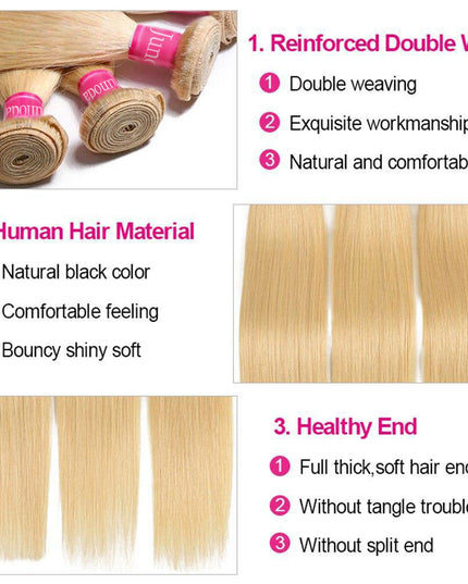 Junoda Hair Blonde 613 Straight Hair Bundles 100% Human Hair Extension 4 Pcs Brazilian Remy Hair junoda